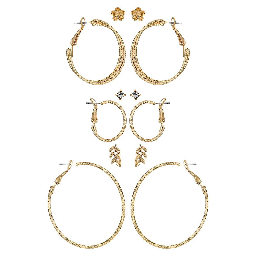 Goldtone & Cubic Zirconia 6-Pair Stud & Hoop Earring Set