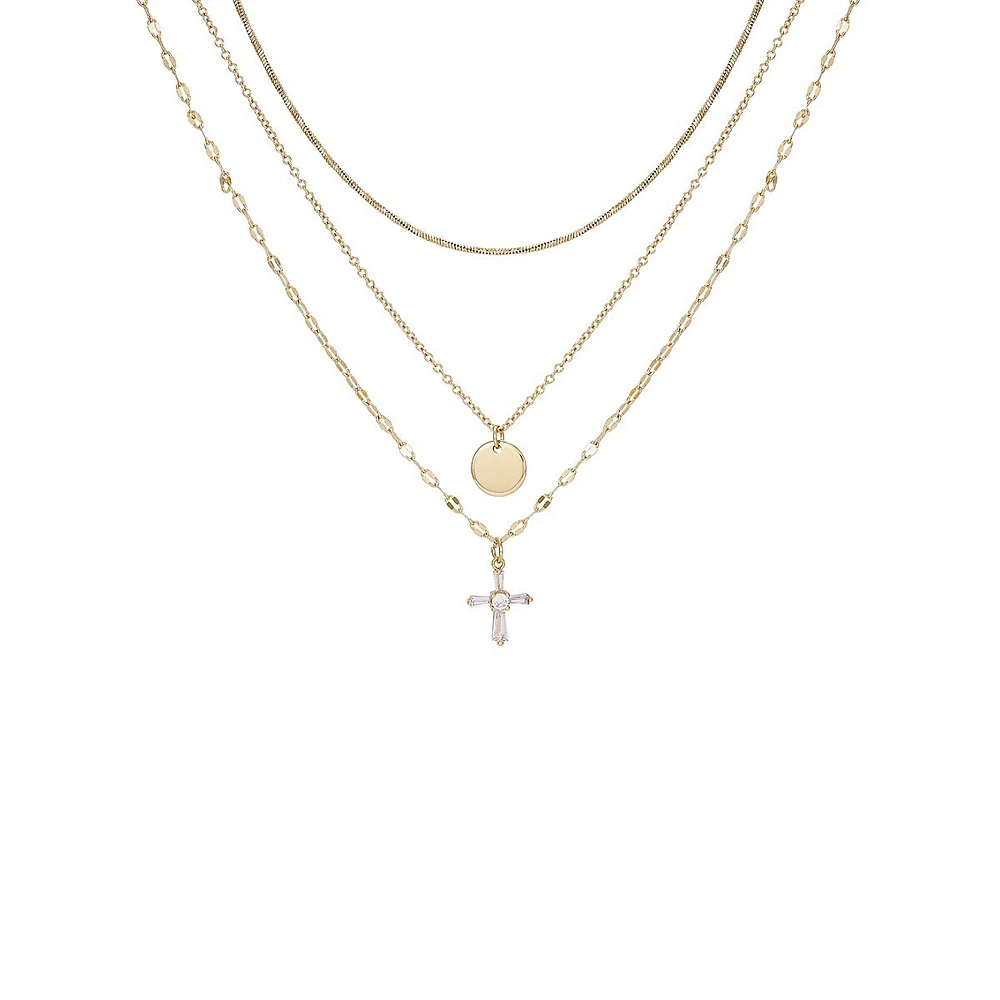 Goldtone & Cubic Zirconia Triple-Row Necklace