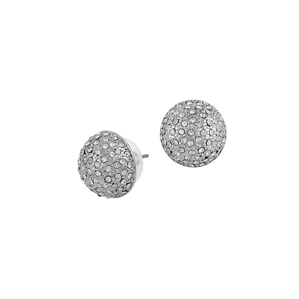 Boutons d'oreilles argent brossé avec pavé de cristaux