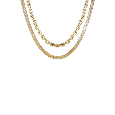 Brushed Goldtone Double-Row Chain Necklace