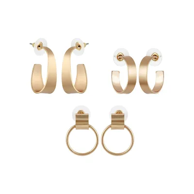 3-Pair Brushed Goldtone Earrings Set