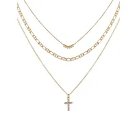 Brushed Goldtone & Crystal Multi-Row Cross Pendant Necklace