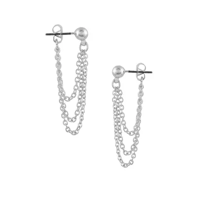 Goldtone Front-To-Back Triple-Layered Chain Drop Earrings