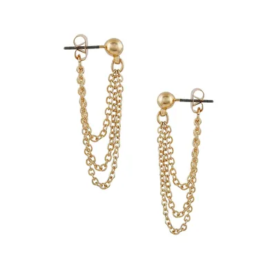 Goldtone Front-To-Back Triple-Layered Chain Drop Earrings