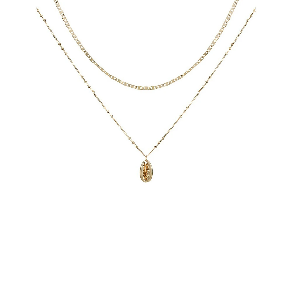 Goldtone Multirow Shell Pendant Necklace