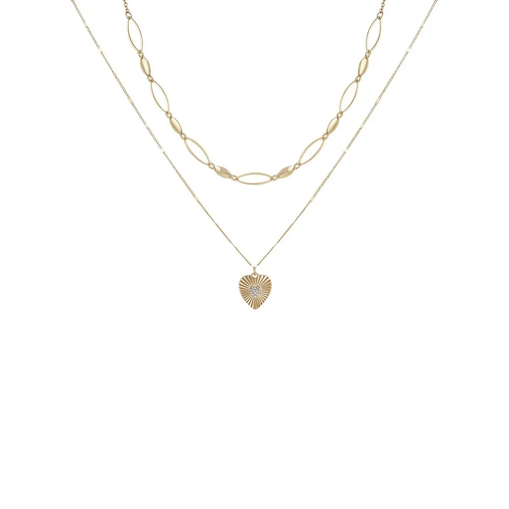 Goldtone Heart Pendant Multirow Necklace