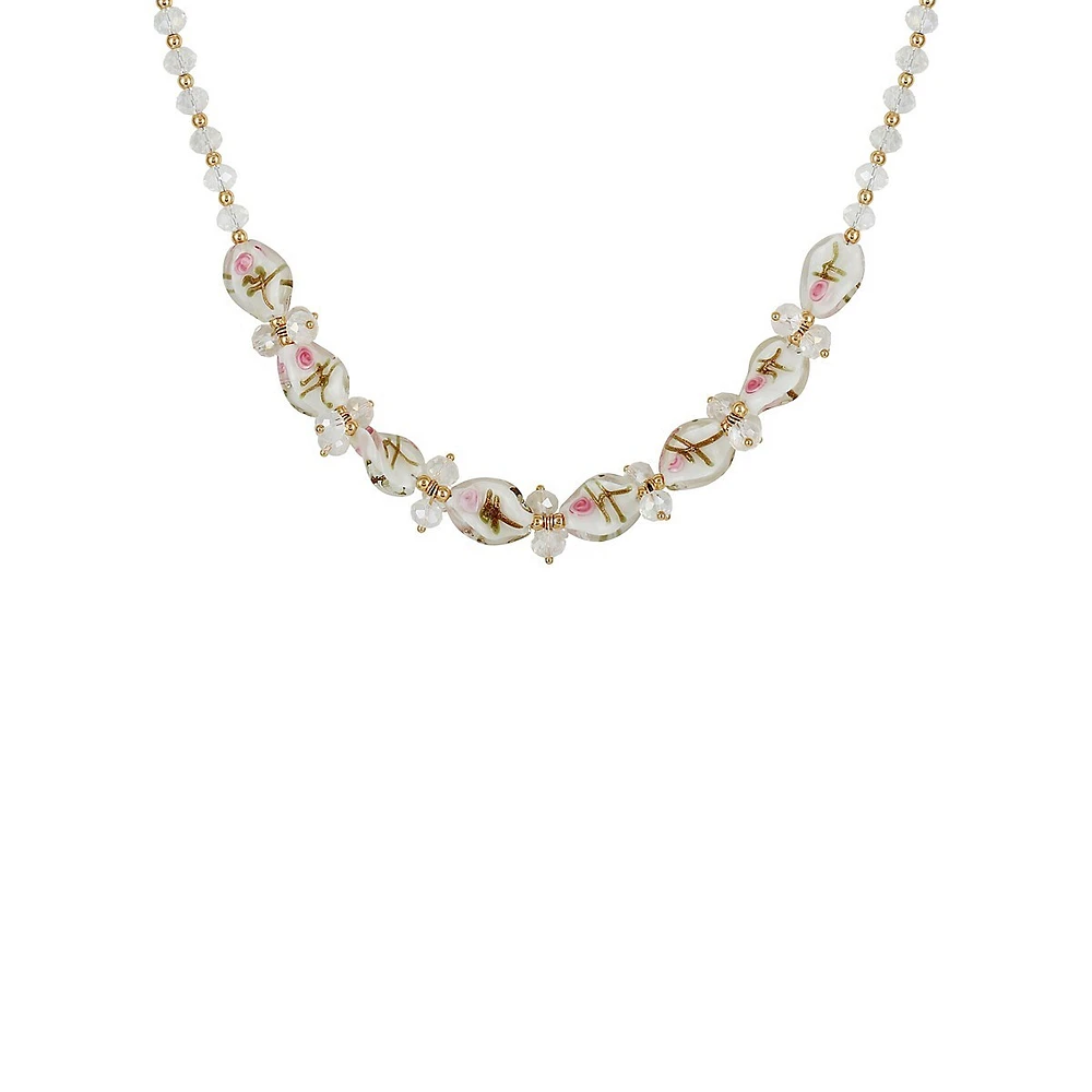 Statement Goldtone & Acrylic Twisted Beaded Floral-Detail Necklace