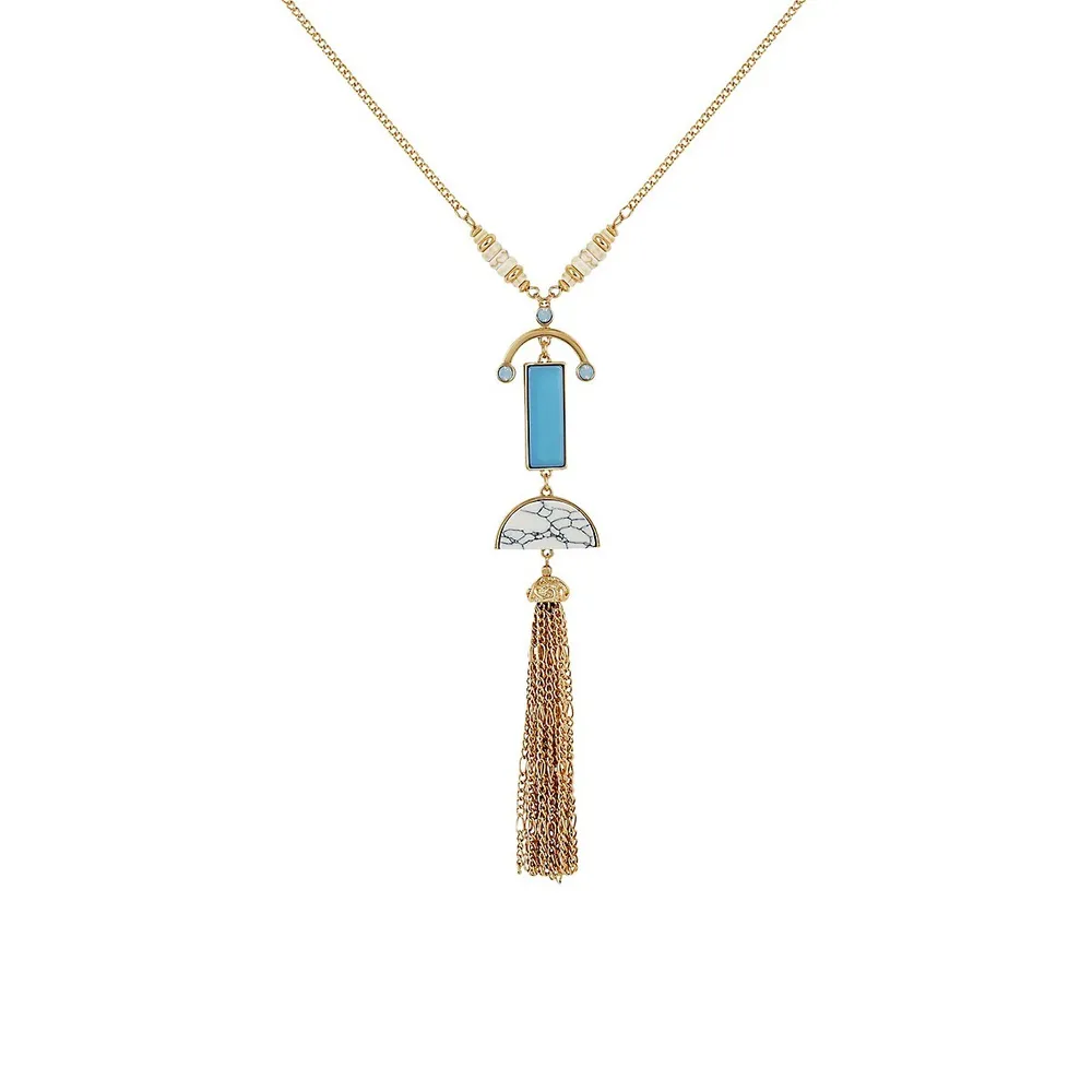 Goldtone & Stone Embellished Tassel Drop Necklace