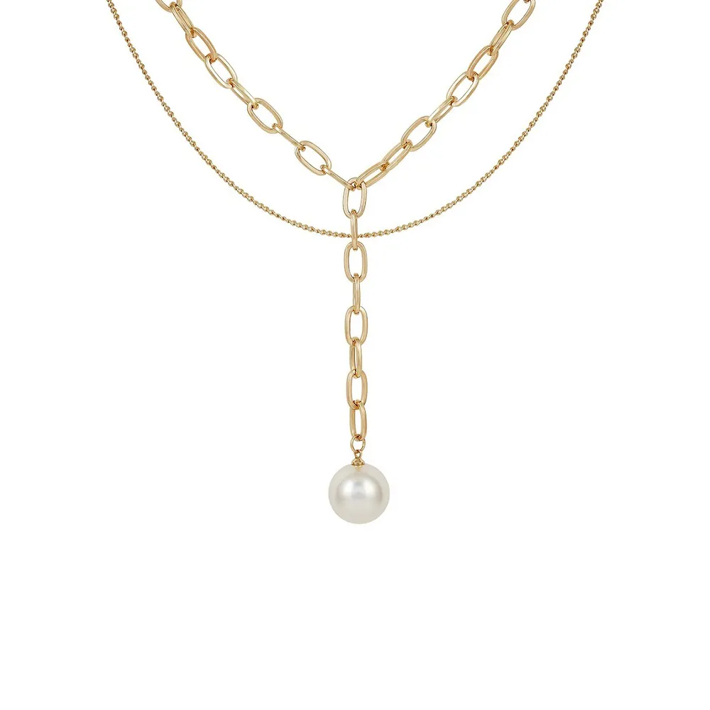 Goldtone & Pearl Multirow Y-Necklace