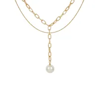 Goldtone & Pearl Multirow Y-Necklace