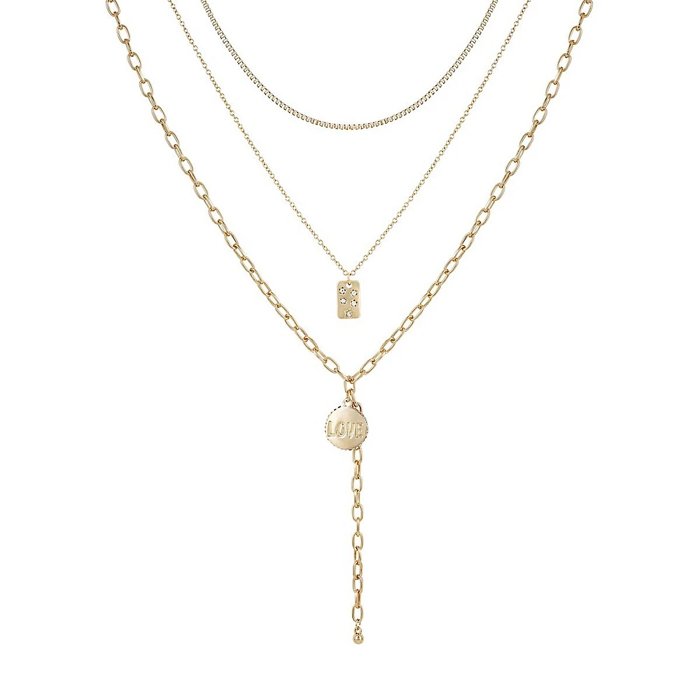 Goldtone & Cubic Zirconia Multi-Row Y-Necklace