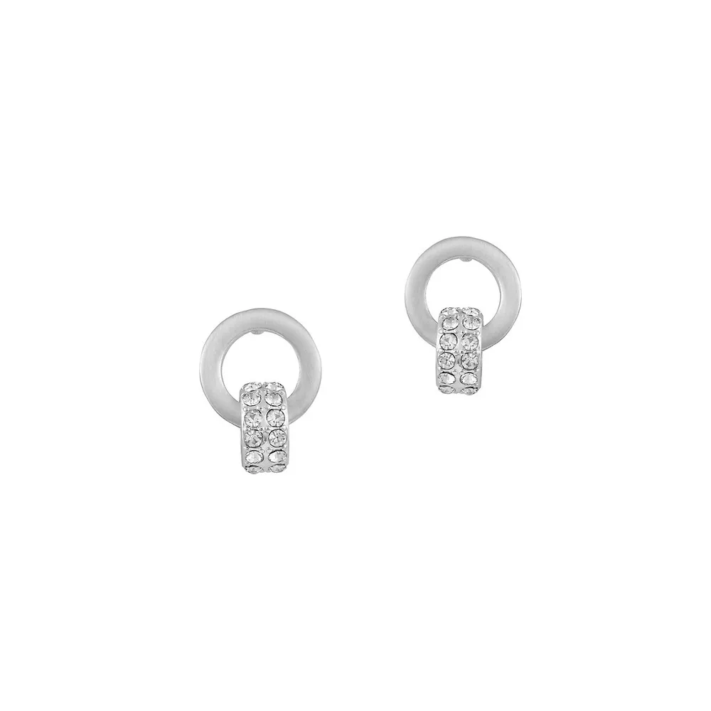 Silvertone & Glass Crystal Drop Hoop Earrings