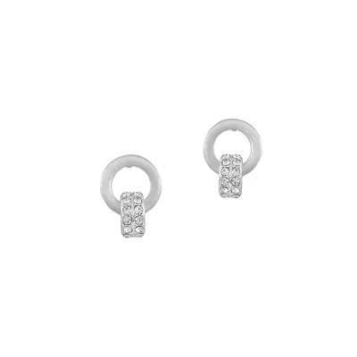 Silvertone & Glass Crystal Drop Hoop Earrings