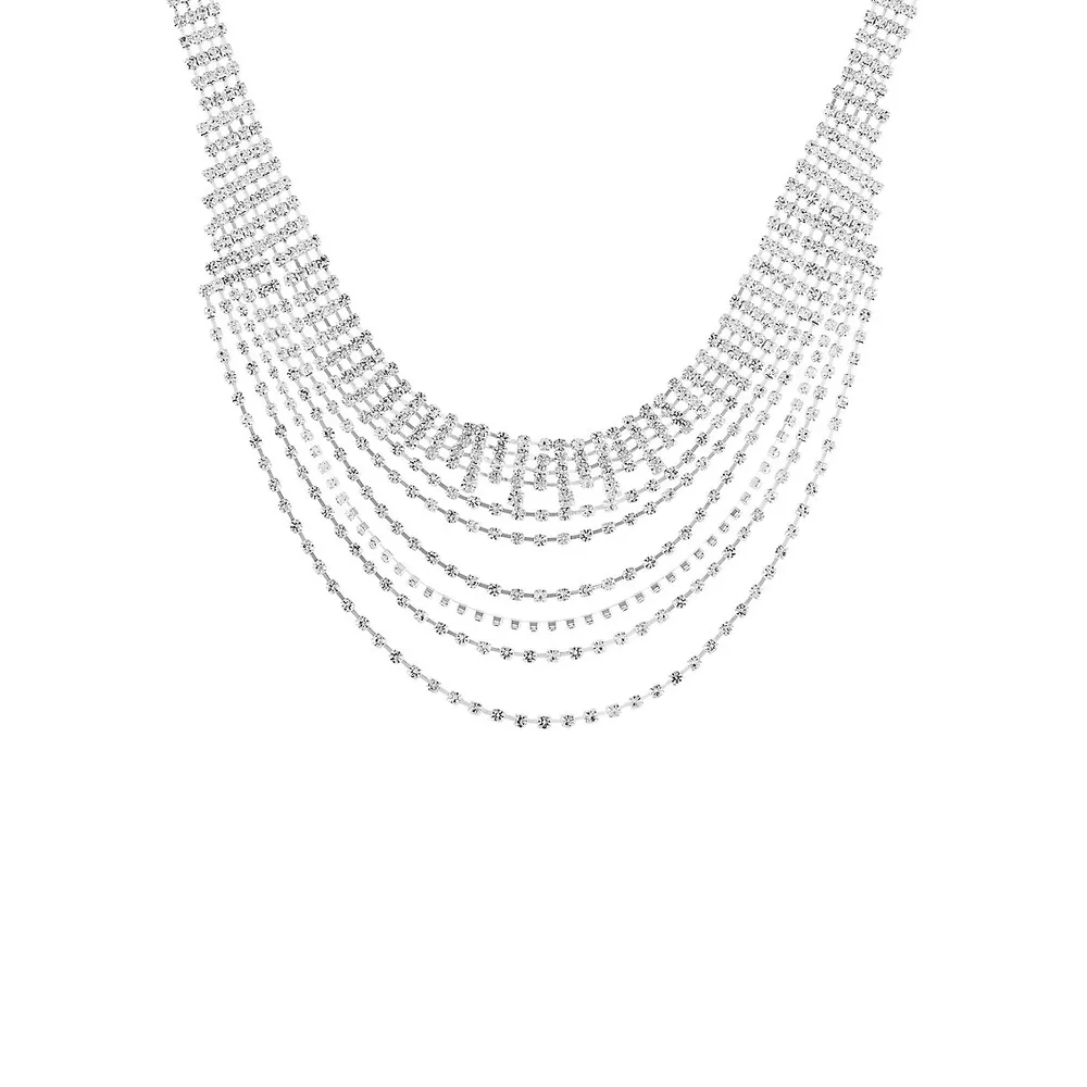 Silvertone & Crystal Multirow Necklace