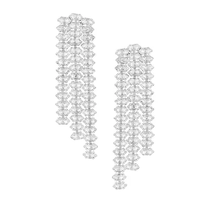 Silvertone & Glass Crystal Baguette Three-Row Linear Earrings