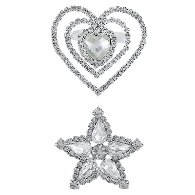 Silvertone 2-Piece Heart & Star Brooch