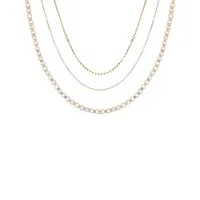 Goldtone, Faux Pearl & Crystal Multirow Necklace