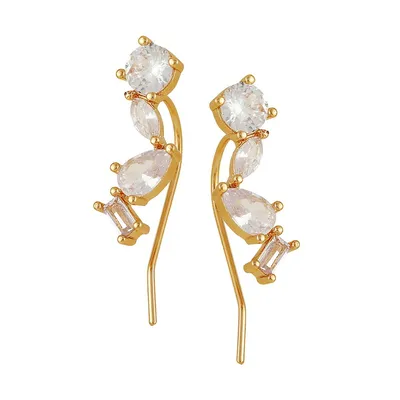 Goldtone & Crystal Crawler Earrings