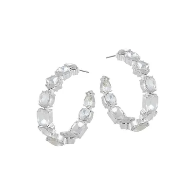 Silvertone & Glass Crystal Hoop Earrings