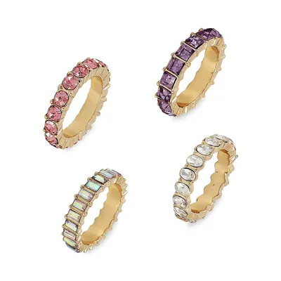 Goldtone & Crystal 4-Pair Ring Set