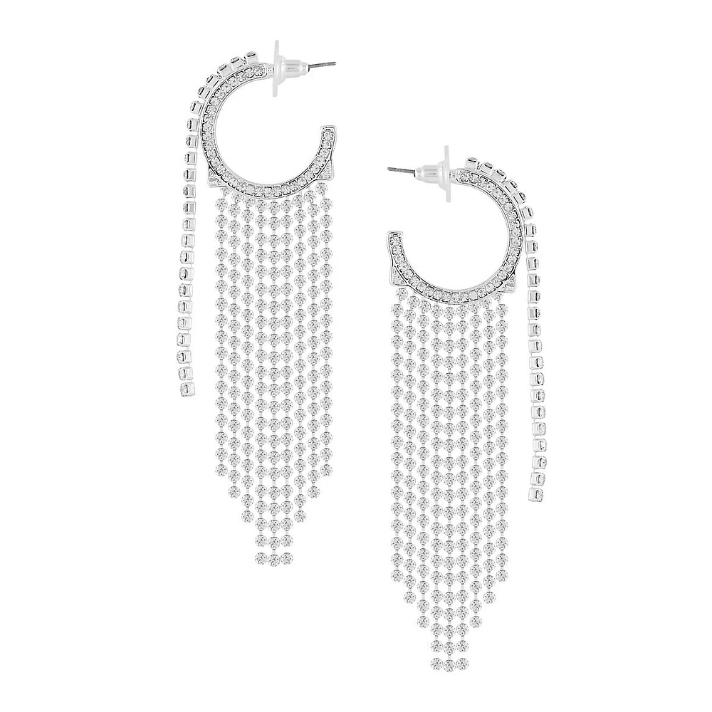 Silvertone & Crystal Cupchain Hoop Earrings