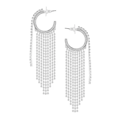 Silvertone & Crystal Cupchain Hoop Earrings