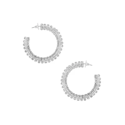 Silvertone & Glass Crystal Hoop Earrings