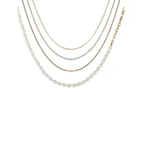 Goldtone, Faux Pearl & Cubic Zirconia Multirow Necklace