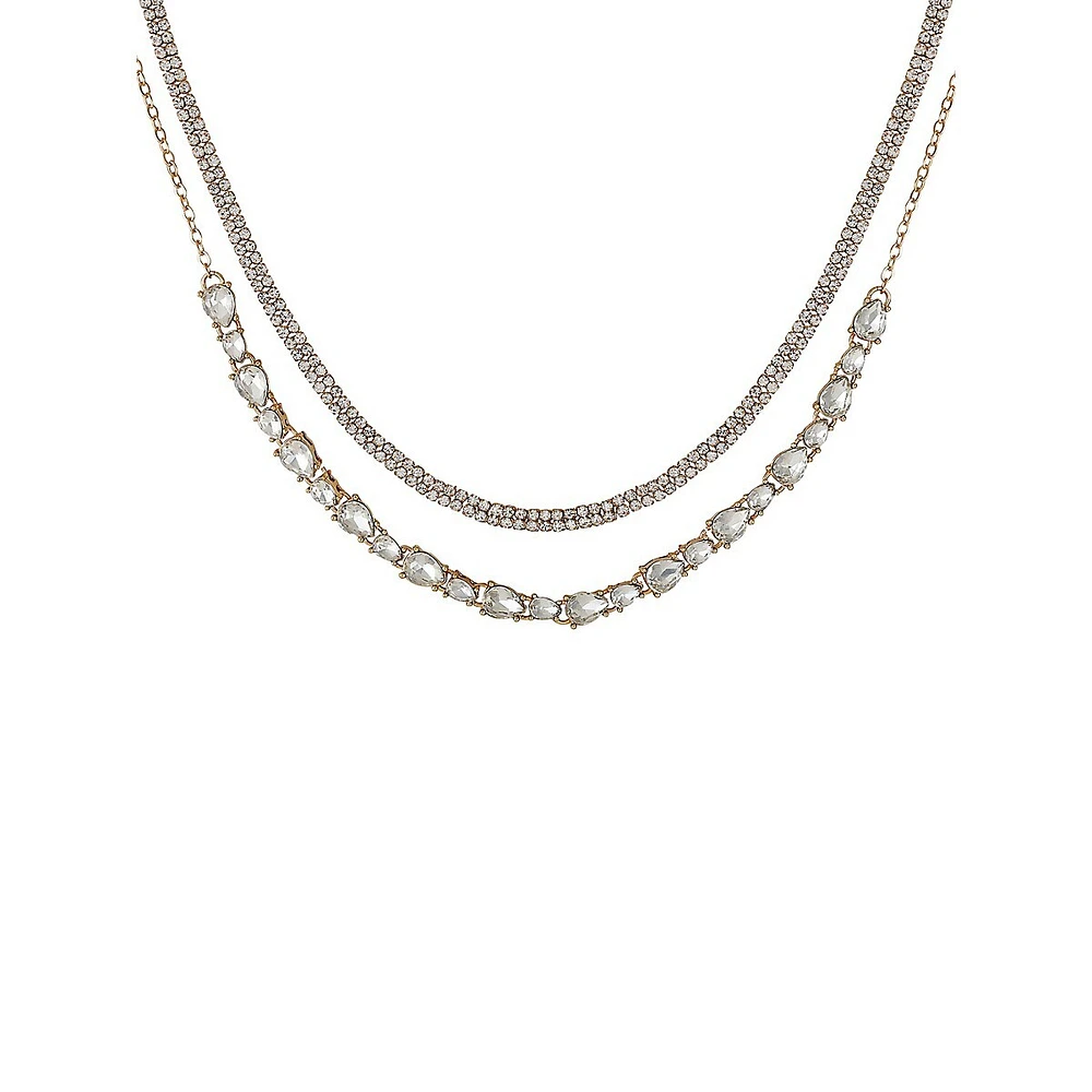 Goldtone Glass Crystal & Cubic Zirconia Multirow Necklace