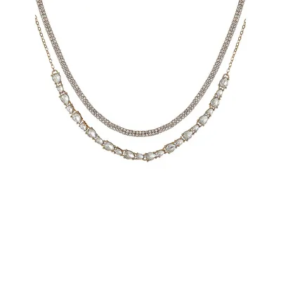 Goldtone Glass Crystal & Cubic Zirconia Multirow Necklace