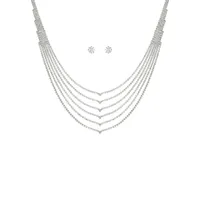 2-Piece Silvertone & Glass Crystal Layered Necklace & Stud Earrings Set