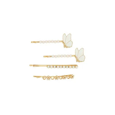 Goldtone and Faux Pearl 4-Piece Bobby Pin Set