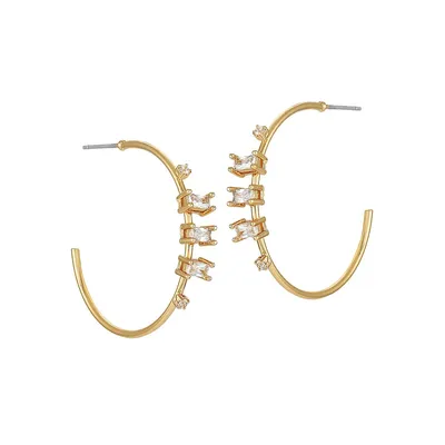 Goldtone & Cubic Zirconia Thin Hoop Earrings