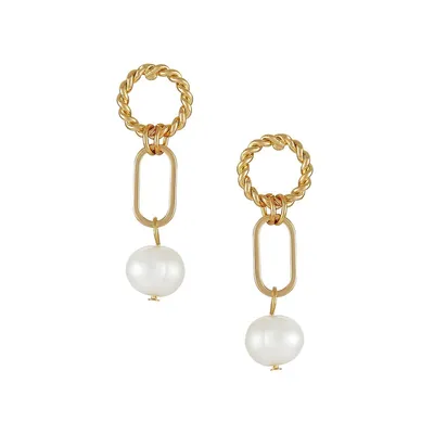 Goldtone and Faux Pearl Drop Earrings