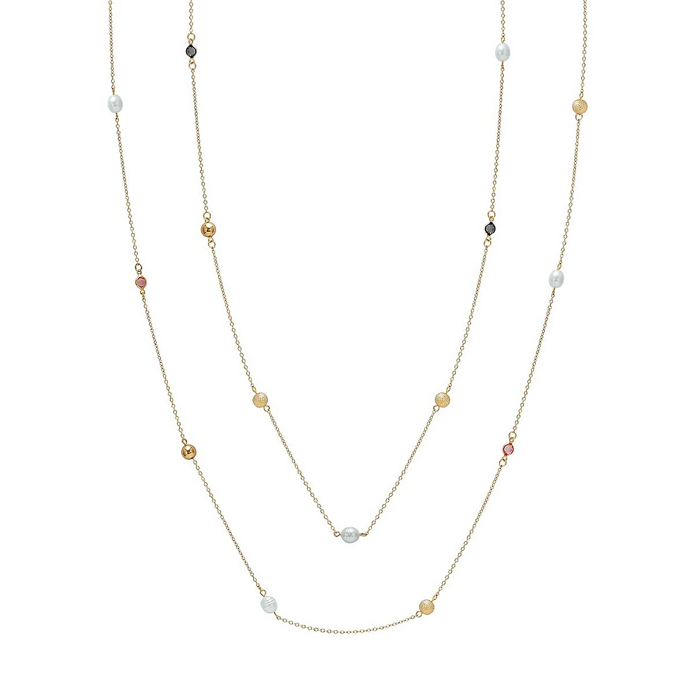 Goldtone, Faux Gem & Faux Pearl 2-Piece Station Necklace Set