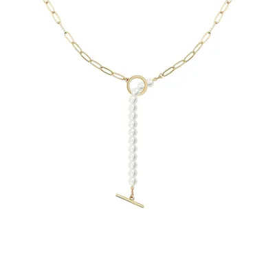 Goldtone and Glass Pearl Short Y-Necklace
