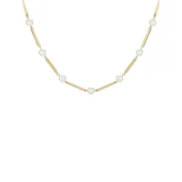 Goldtone and Glass Pearl Station Bar-Link Necklace