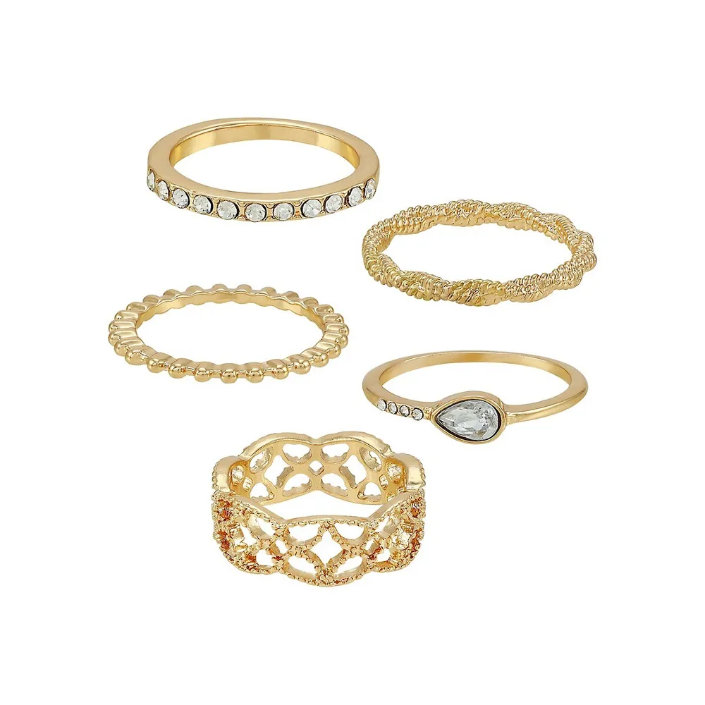 5-Pack Goldtone & Stone Ring Set