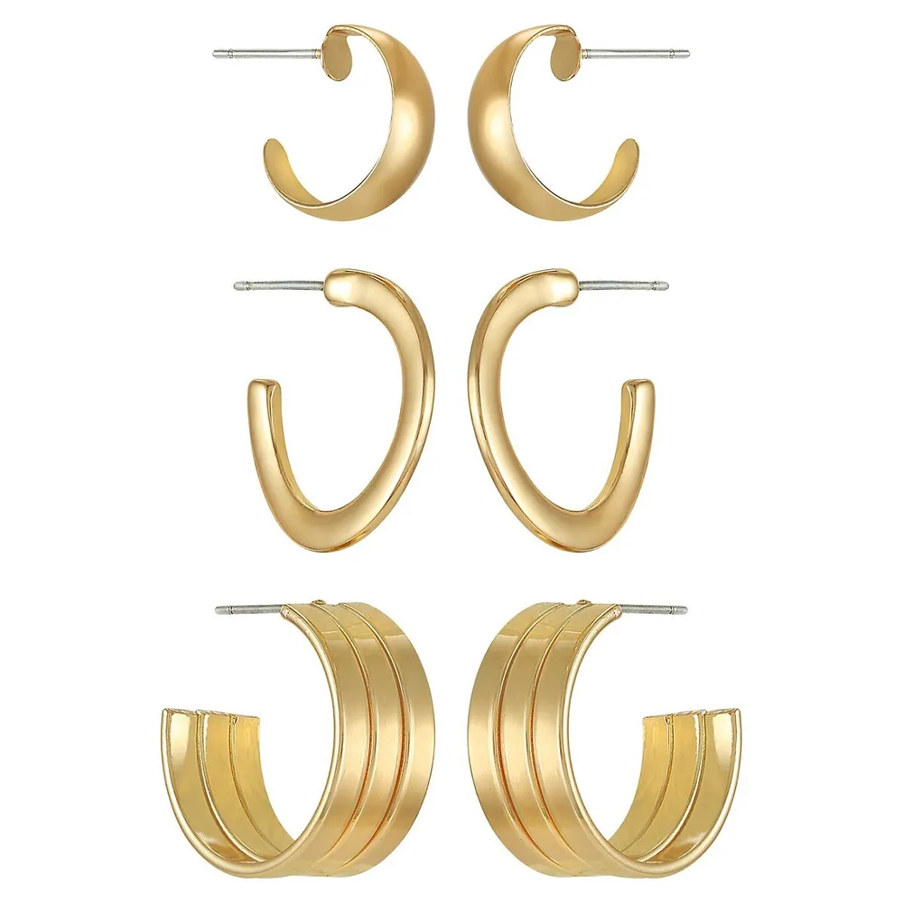Goldtone 3-Pair Hoop Earring Set