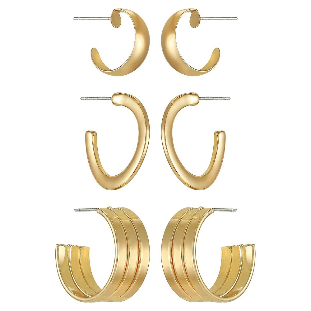 Goldtone 3-Pair Hoop Earring Set