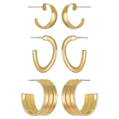 Goldtone 3-Pair Hoop Earring Set