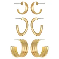 Goldtone 3-Pair Hoop Earring Set