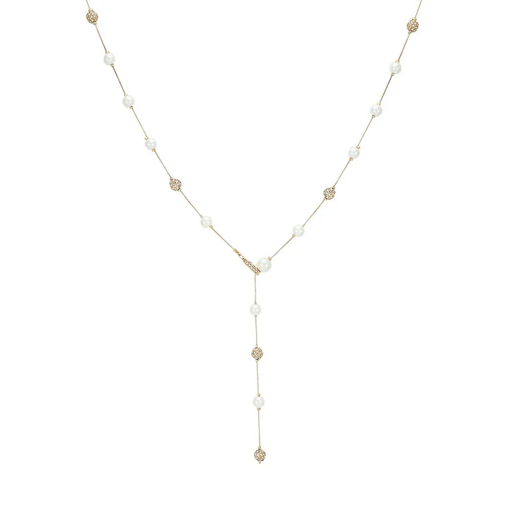 Goldtone, Faux Pearl and Crystal Station Y-Necklace
