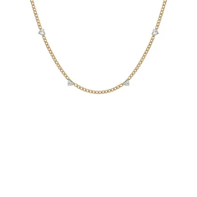 Goldtone and Clear Heart Stone Curb Chain Necklace - 19.6-Inch