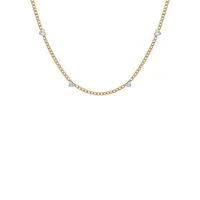 Goldtone and Clear Heart Stone Curb Chain Necklace - 19.6-Inch