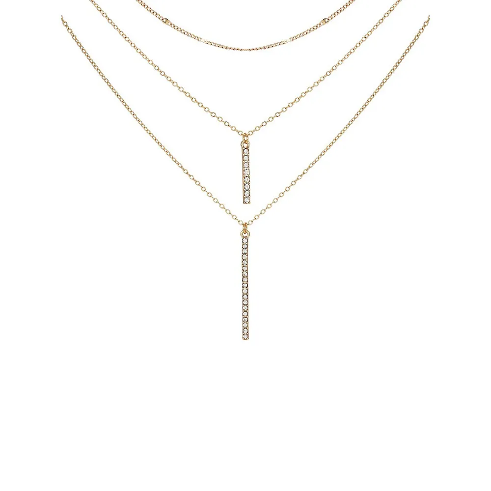 3-Pack Goldtone Pavé Bar Pendant Necklaces