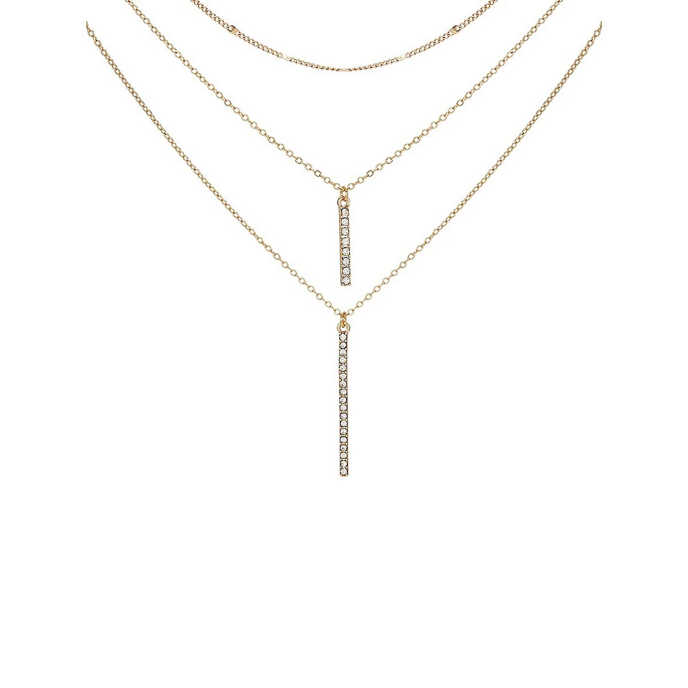 3-Pack Goldtone Pavé Bar Pendant Necklaces