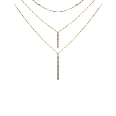 3-Pack Goldtone Pavé Bar Pendant Necklaces