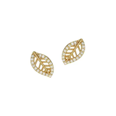 Goldtone Pavé Leaf Earrings