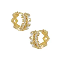 Goldtone Embellished Abstract Huggie Earrings